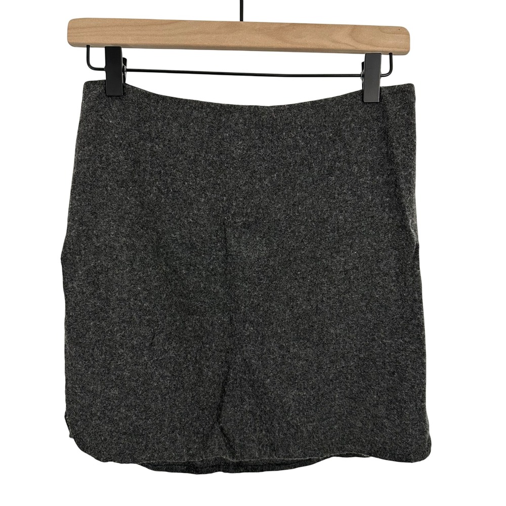 Madewell Wool Blend Curved Hem Straight Shirttail Mini Skirt Heather Shadow Gray